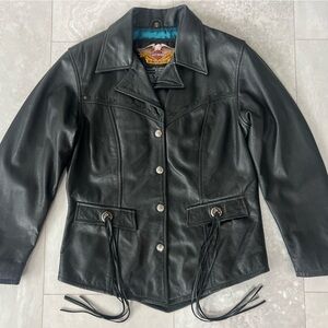 Harley-Davidson black leather jacket women’s small with tassels
